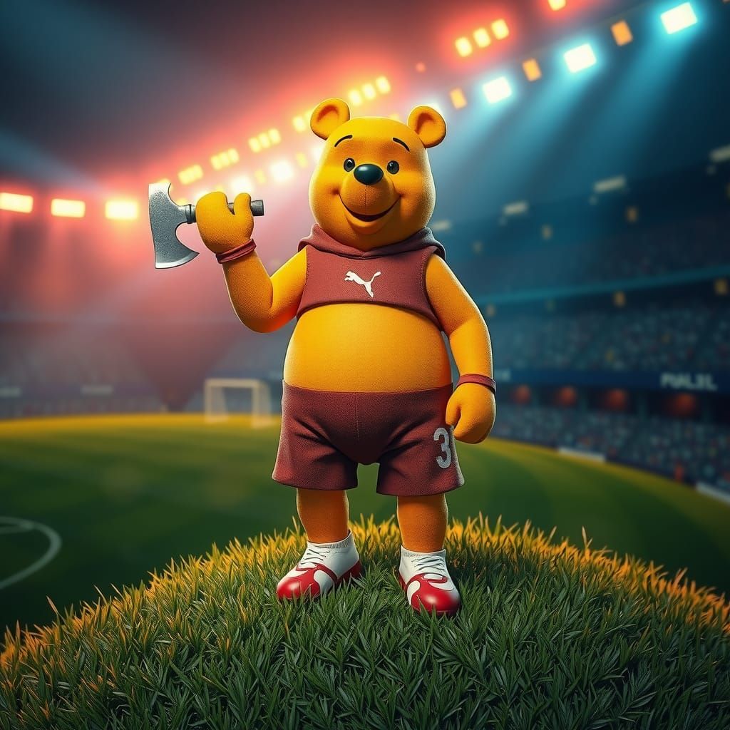 Winnie the Pooh as Soccer Player with Axe