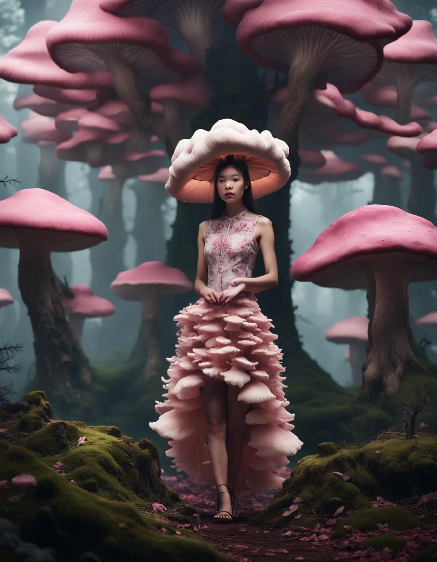 Mushroom Dress in Enchanted Forest: Fantasy Concept Art