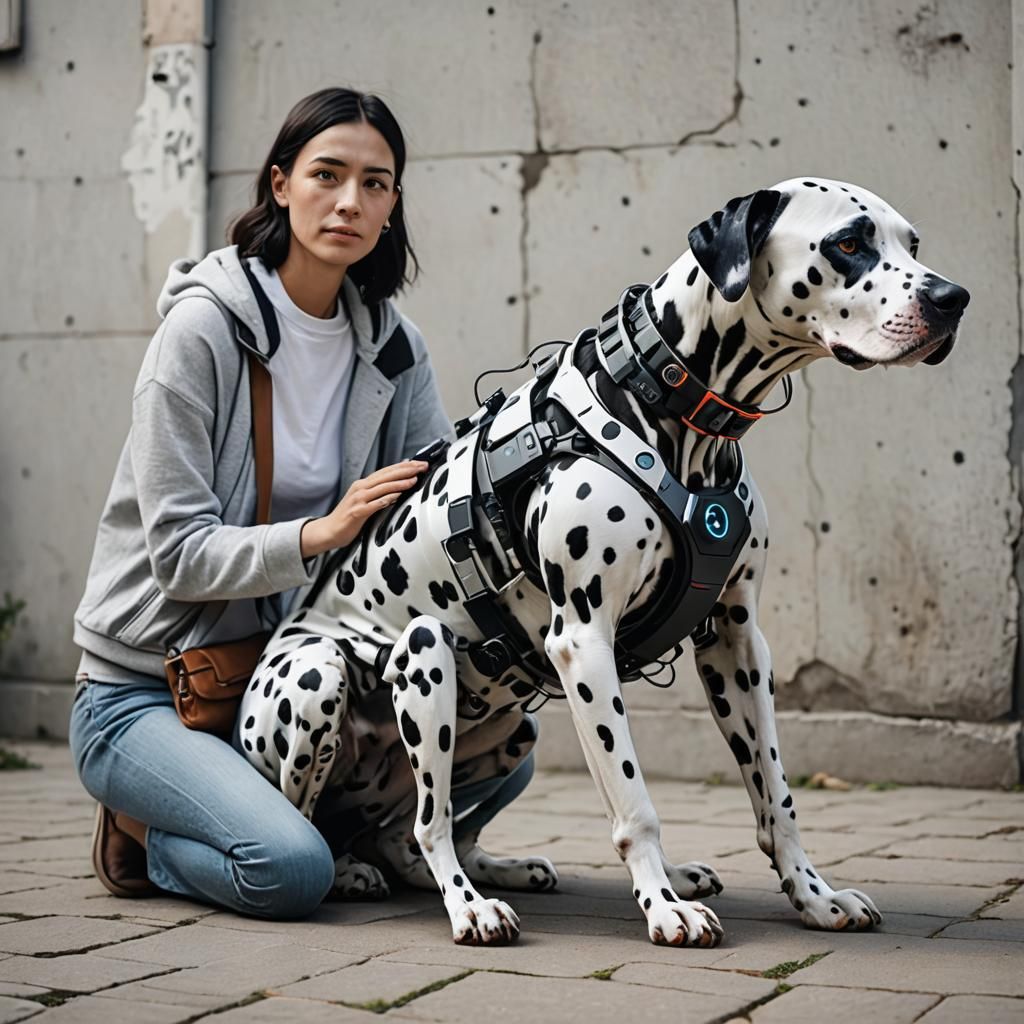 Cyborg Dalmatian Guardian Protecting Family