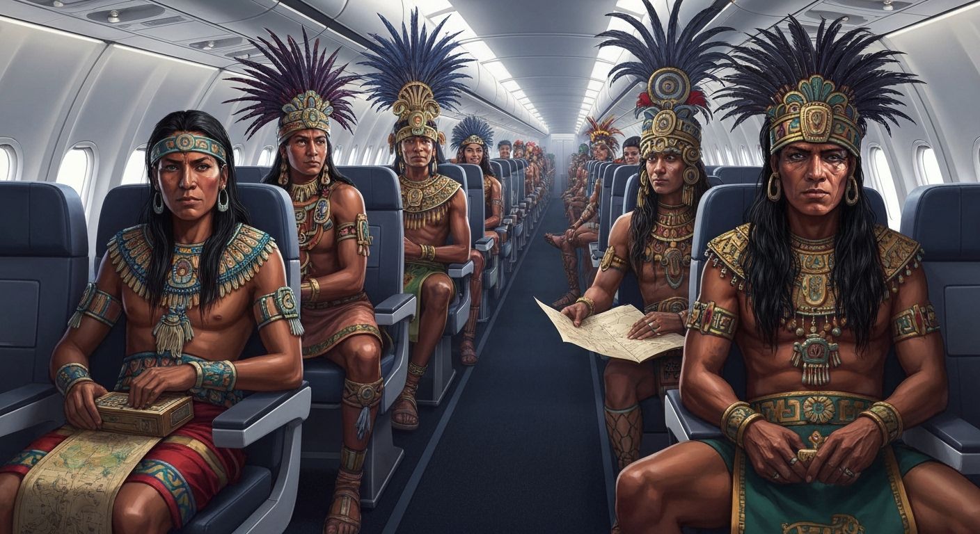 Mayan and Aztec People on Commercial Airplane