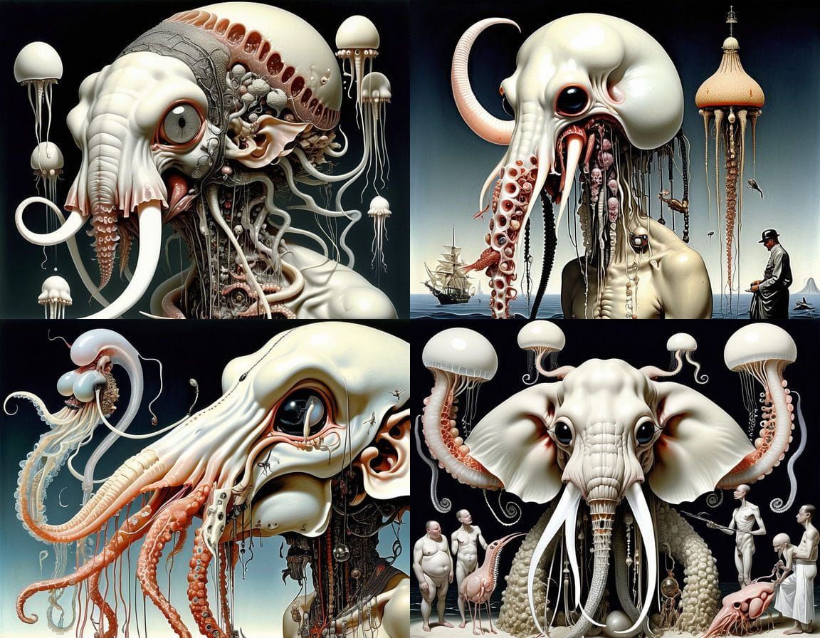 Surreal Nightmare of Dissected Creatures in Monochrome
