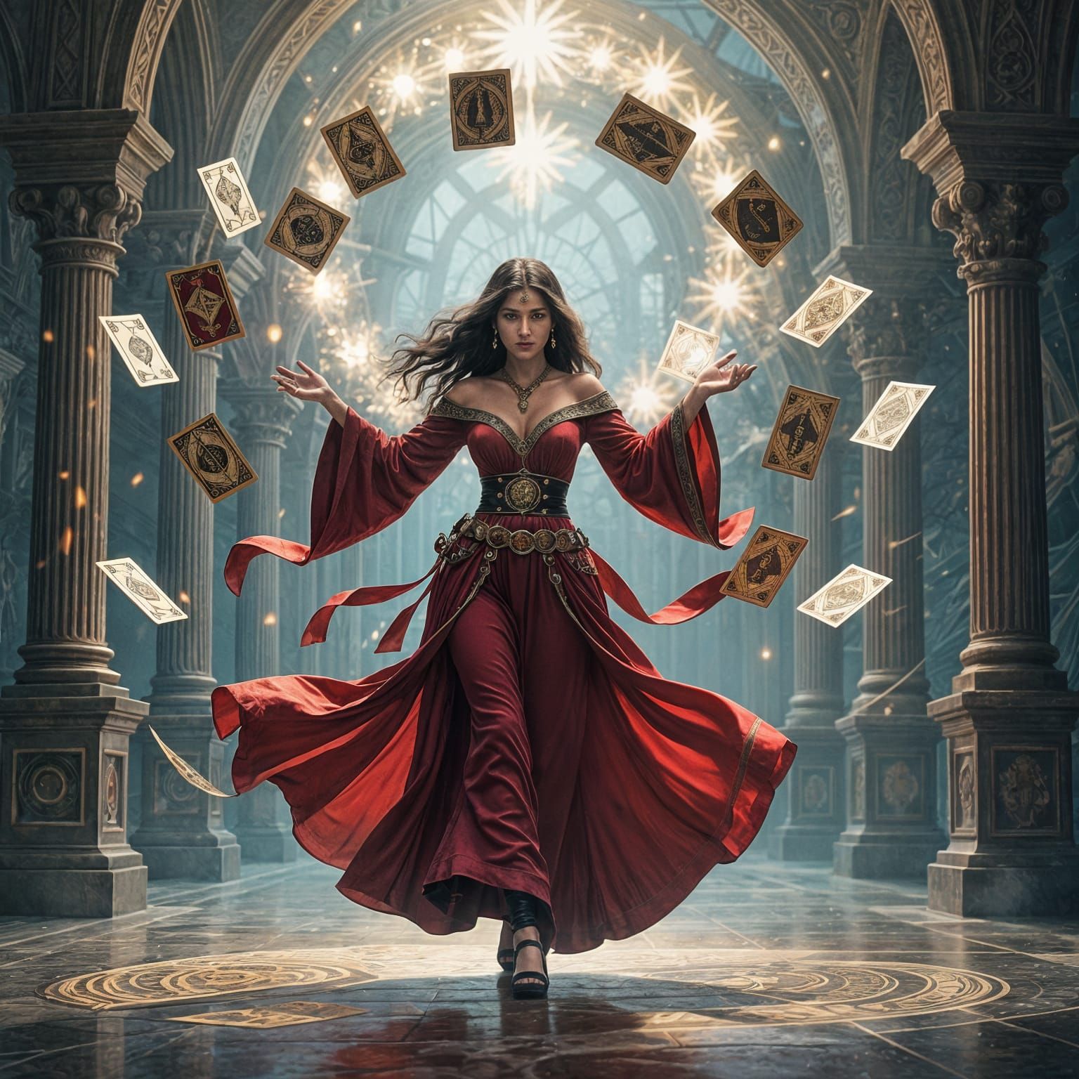 Animated Tarot Cards in Mystical Arrangement