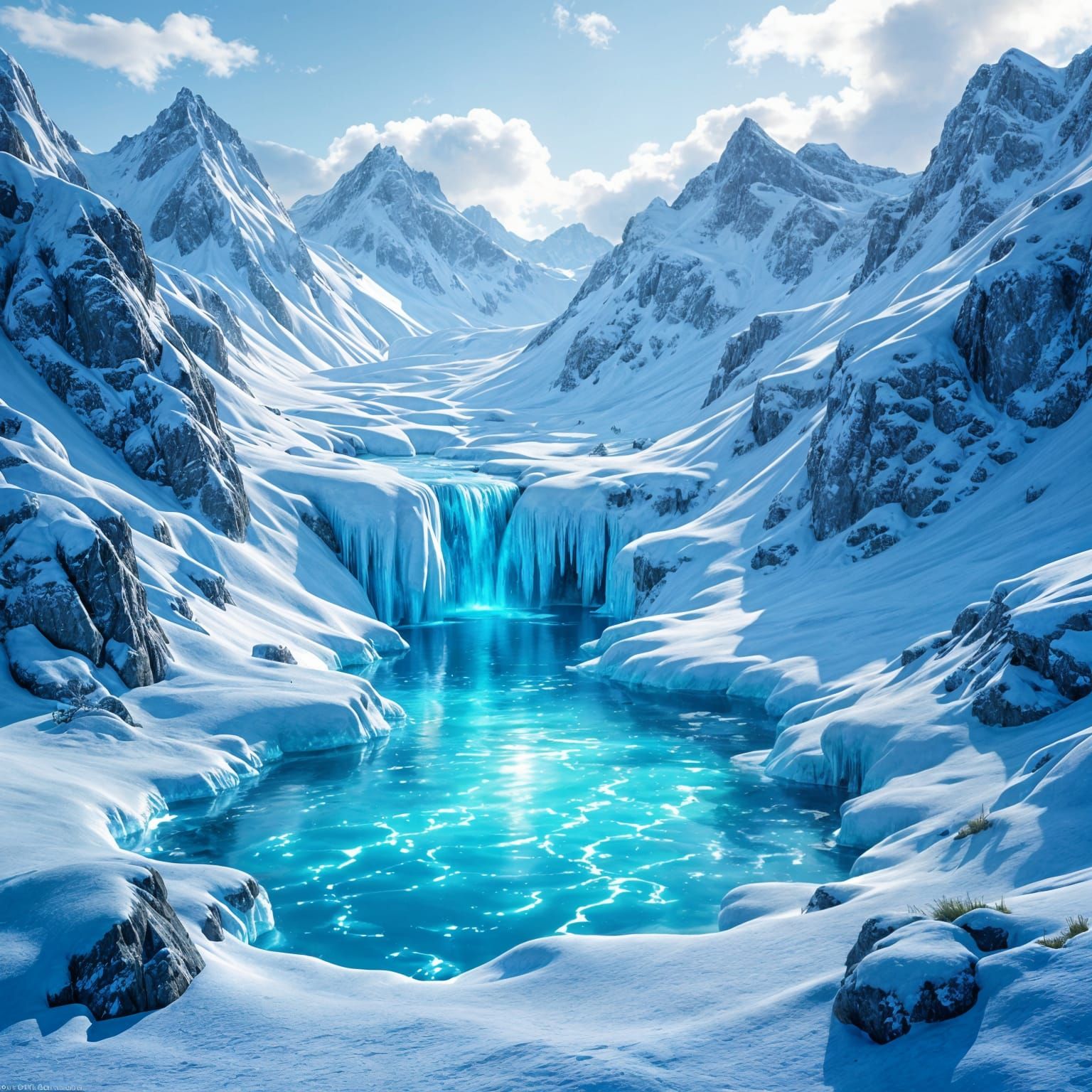 Magical Spring Amidst Icy Mountains