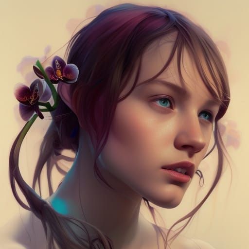 Girl Smelling Orchid: Hyperdetailed Portrait