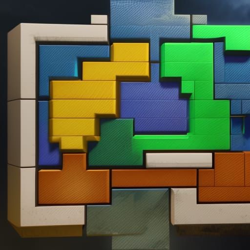 Stone Age Tetris with Halo, Hyperrealistic 3D Render