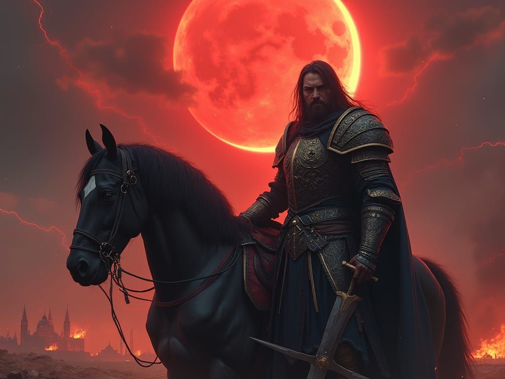 Dark Fantasy Knight Under Red Eclipse