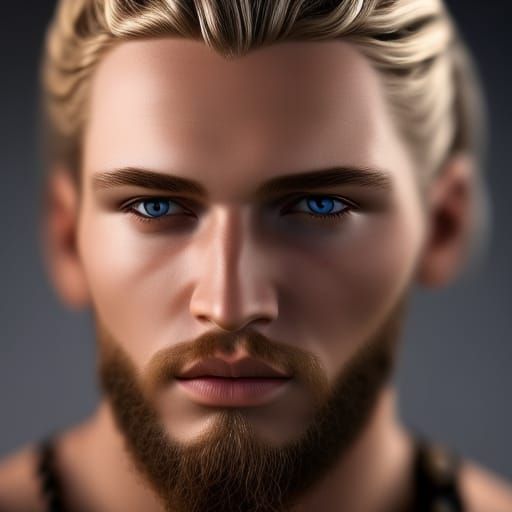 Handsome Young Viking Portrait with Braids