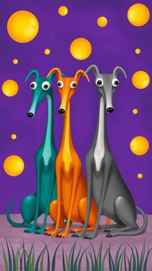 Stylized Greyhounds in Surrealist Style