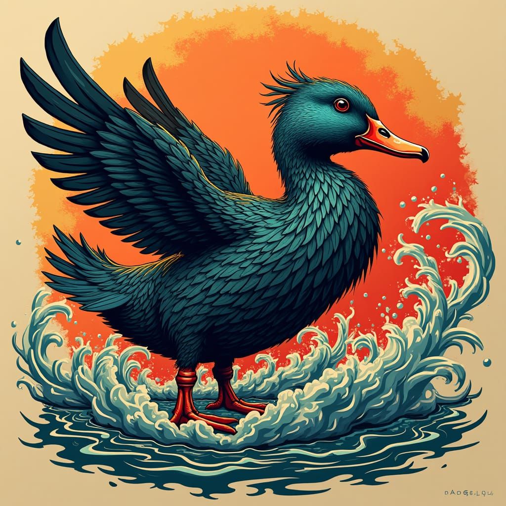 Bearded Duck Tattoo Design with Fantasy Elements