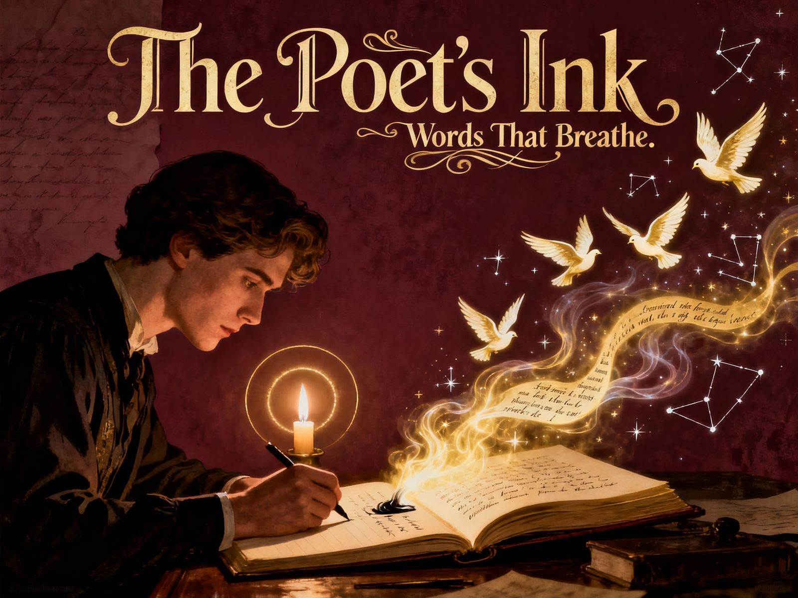 Victorian Poster Parody: The Poet's Ink in Burgundy and Gold
