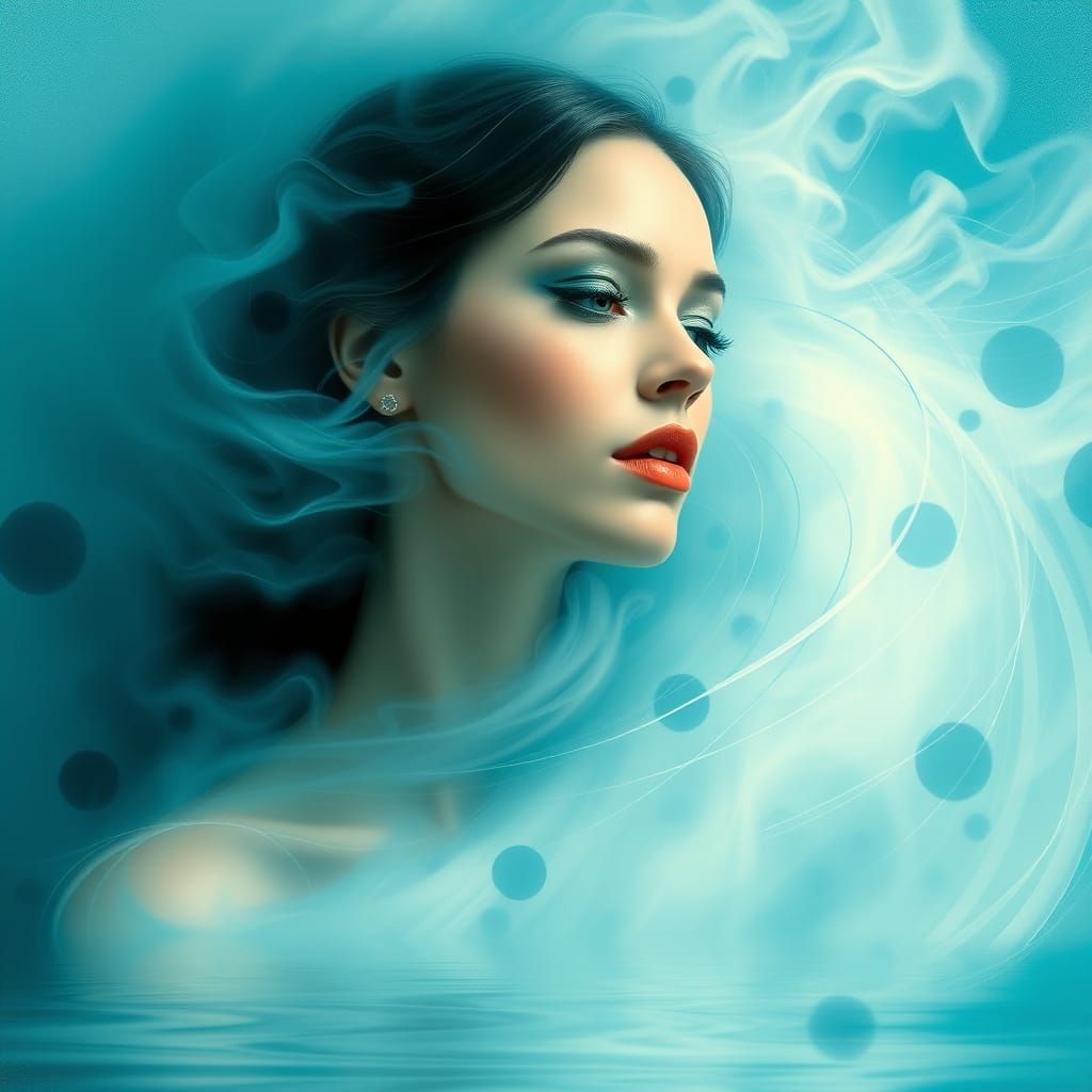 Surreal Aqua Blue Art in Shamanic Style with Liquid Reflecti...