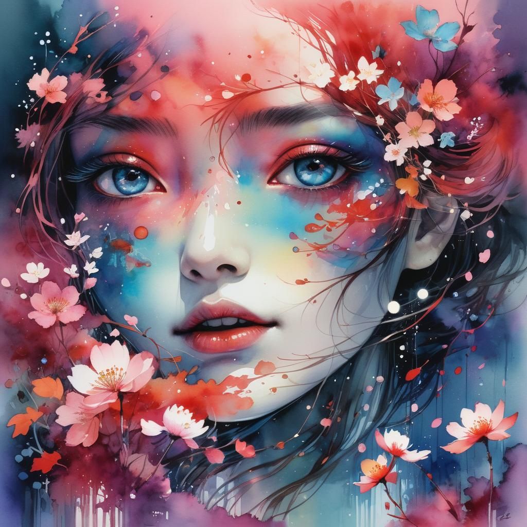 Dreamy Lake Glade at Twilight in Watercolor Style