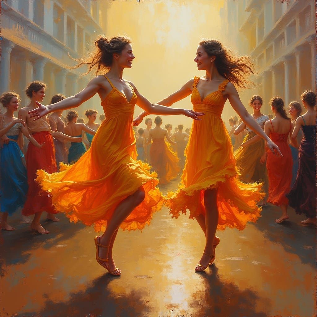 Acrylic Paint Pouring: Neoclassical Dancers in Warm Hues