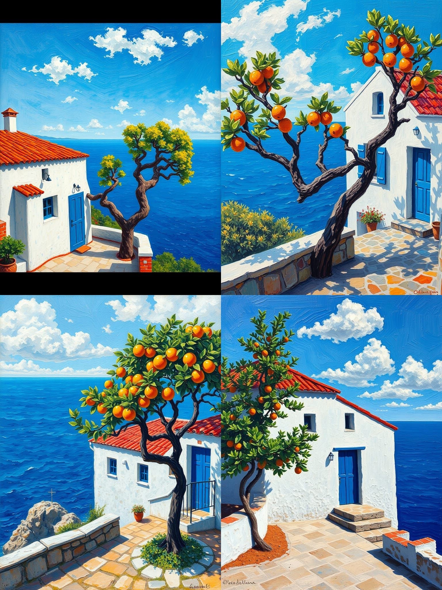 Mediterranean Coastal Scene in Impressionist Style