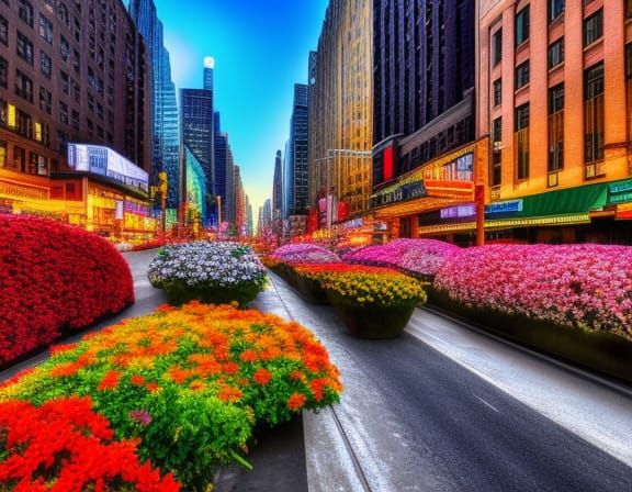 Colorful Flower Street in New York in HDR