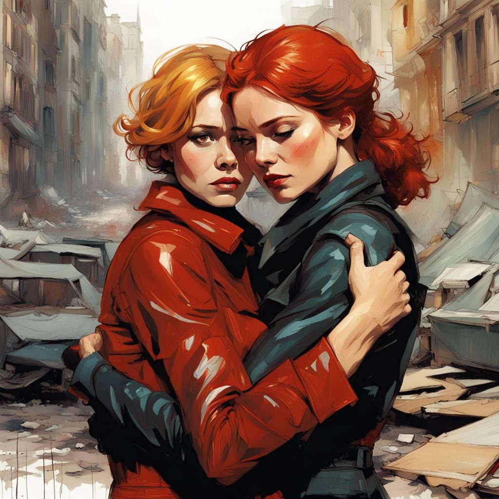 Natasha hugging her sister Yelena