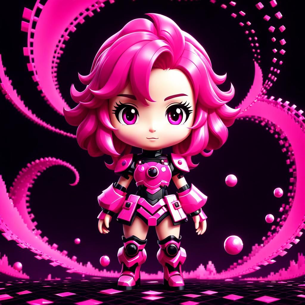Pink hair Video game character pink outfit, pixel art, chibi...