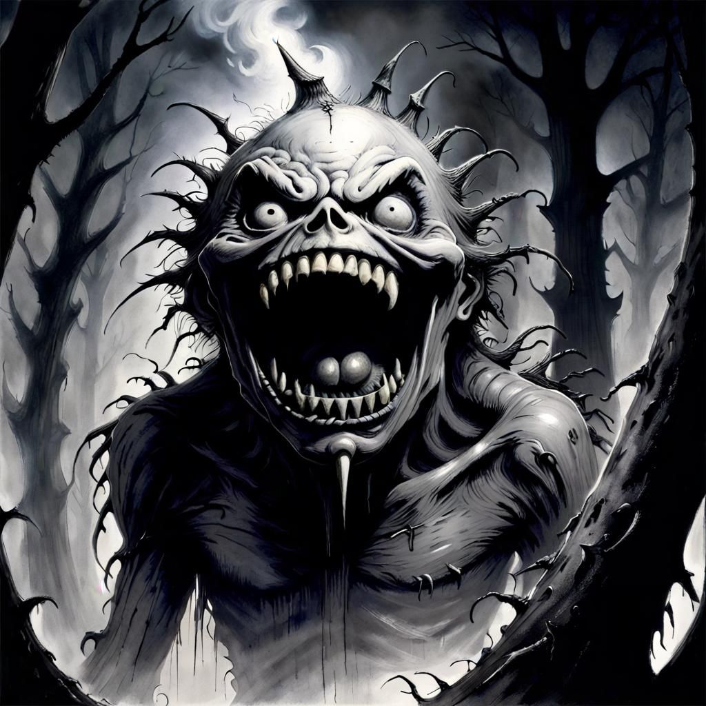 Scary Monster in Spiked Forest: Horror Art