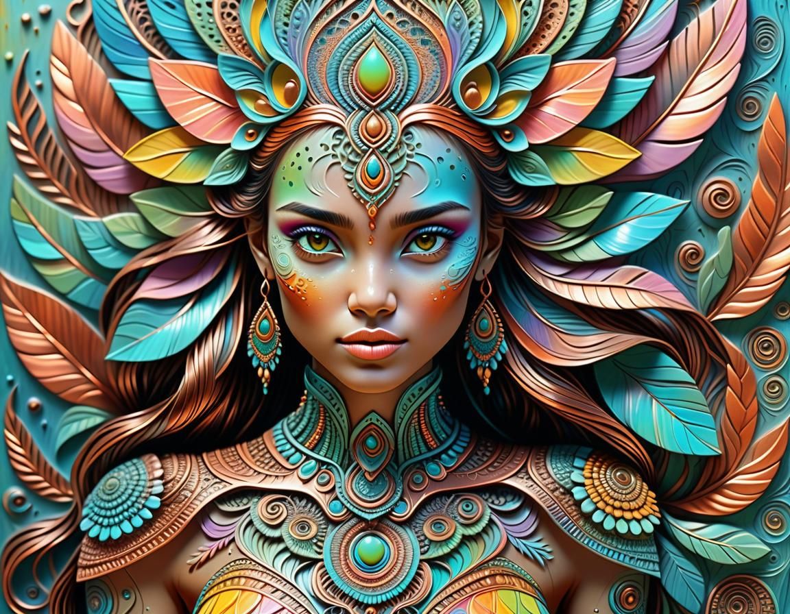 Material oil painting, ultra 3D embossed,  Exotic  woman beautiful,   bright pastel colors