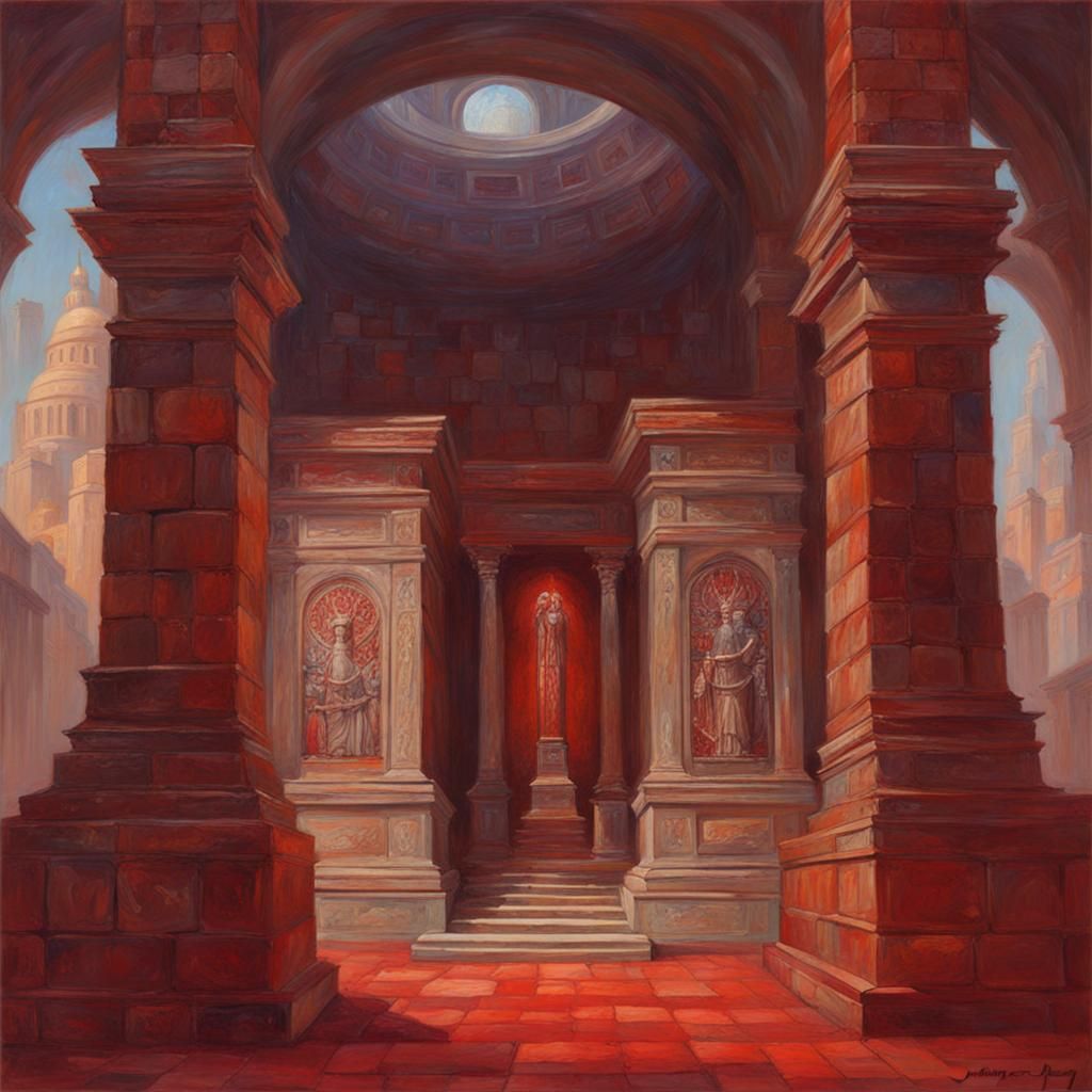 Mausoleum of Crimson Code in Oil Painting Style