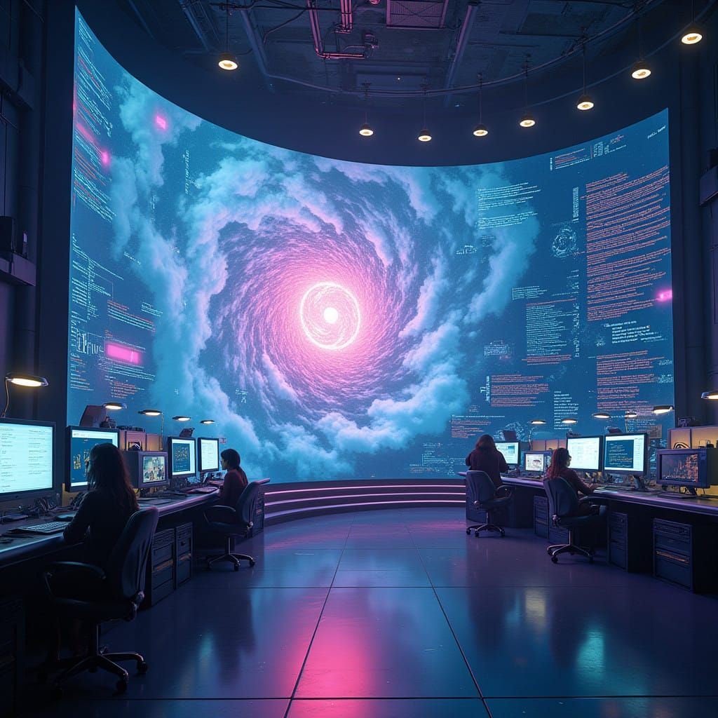 Cyberpunk AI Entity Creates Surreal Images in Futuristic Lab