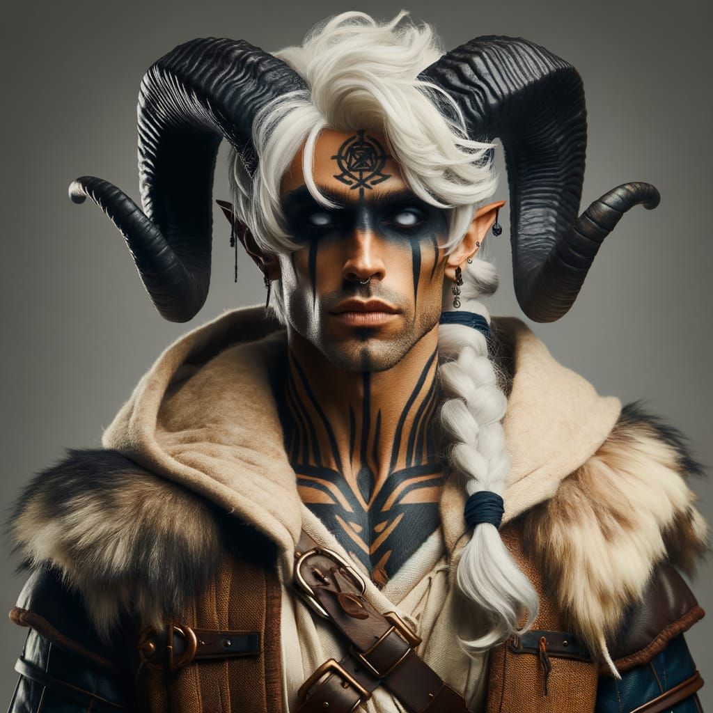 Fantasy Shaman with Horns and White Eyes