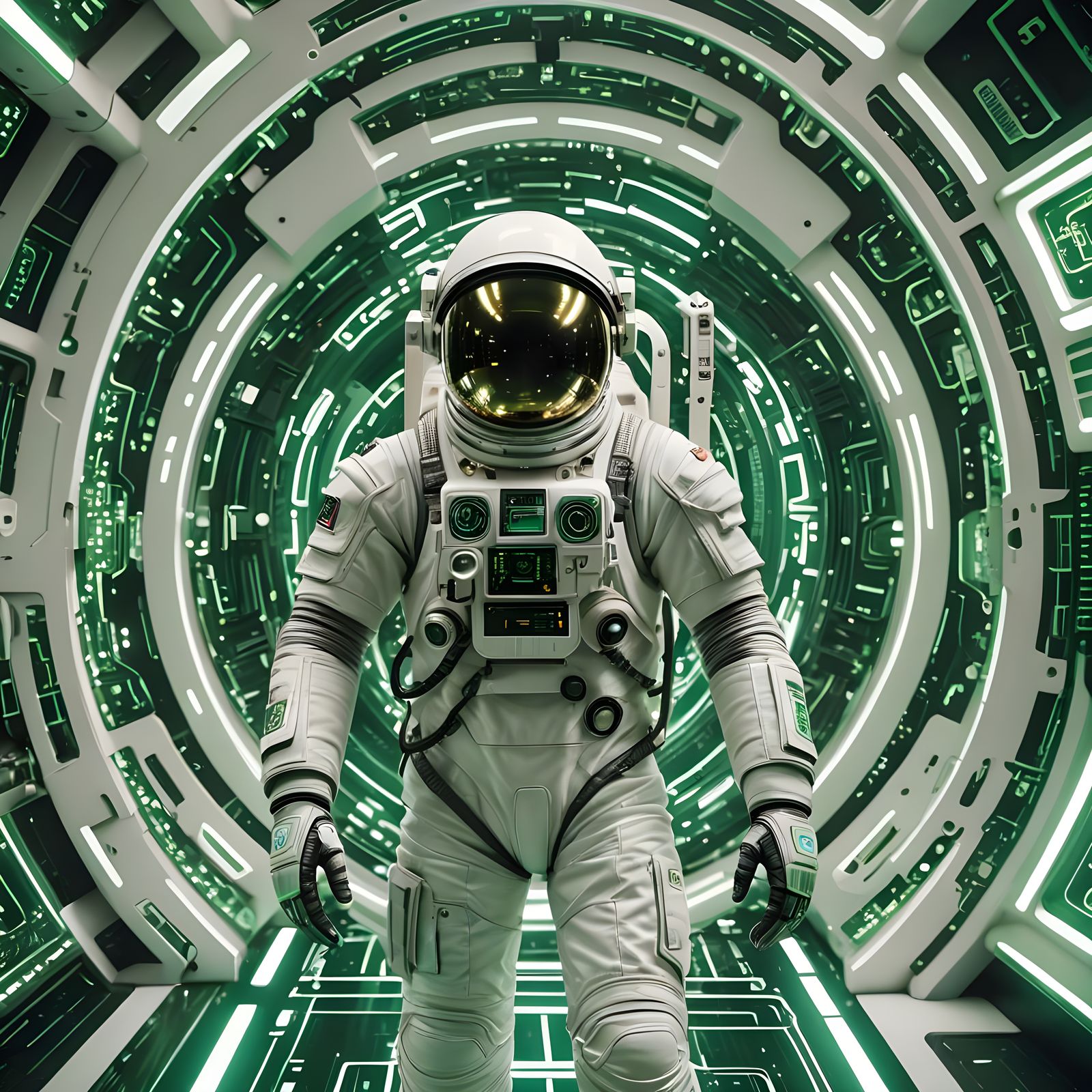 Retro-Futuristic AI World in White and Green