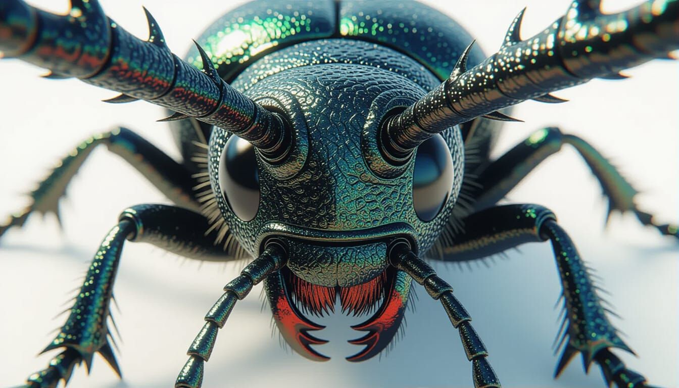 Detailed Macro View of Longhorn Beetle Face