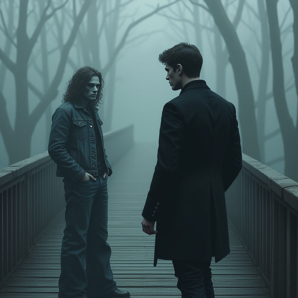 Eerie Encounter on Misty Bridge: Doppelganger Appears