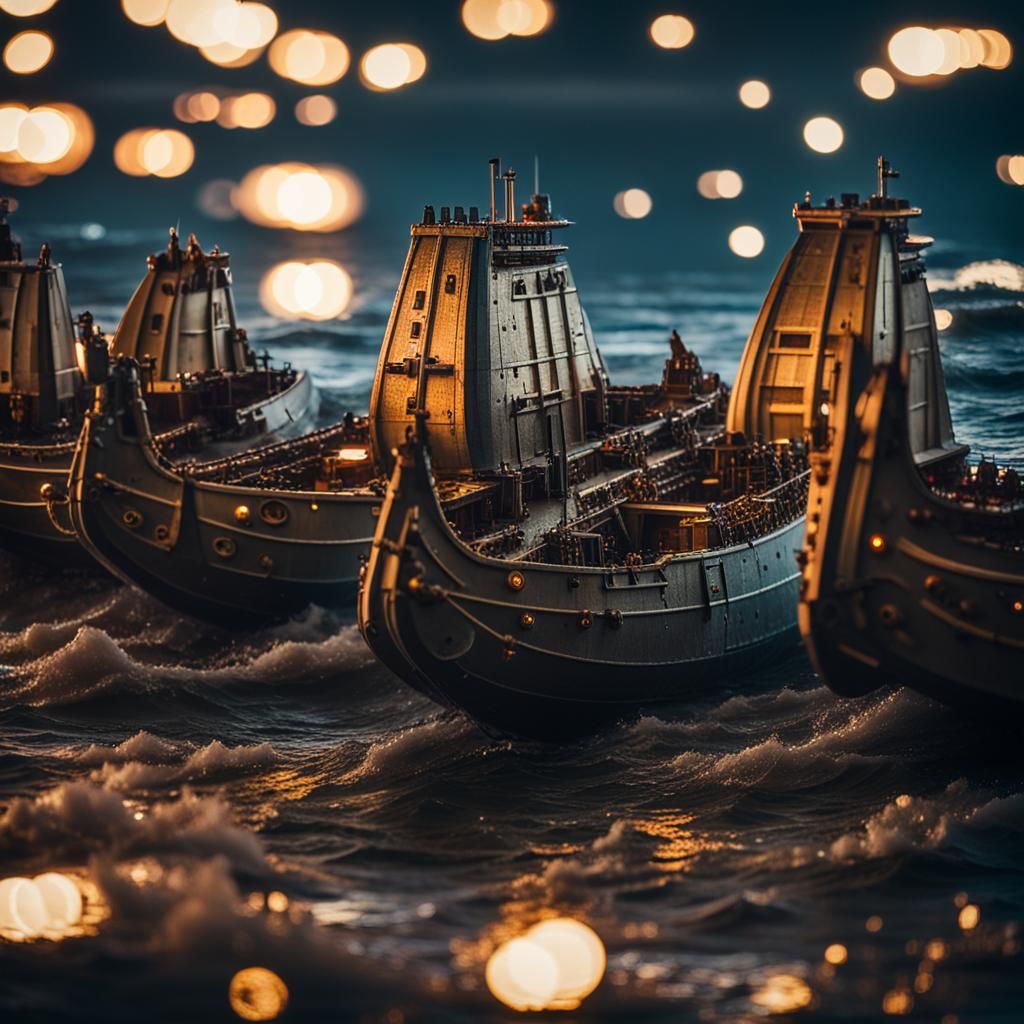 Futuristic Spaceship Over Viking Fleet: Sci-Fi Photography