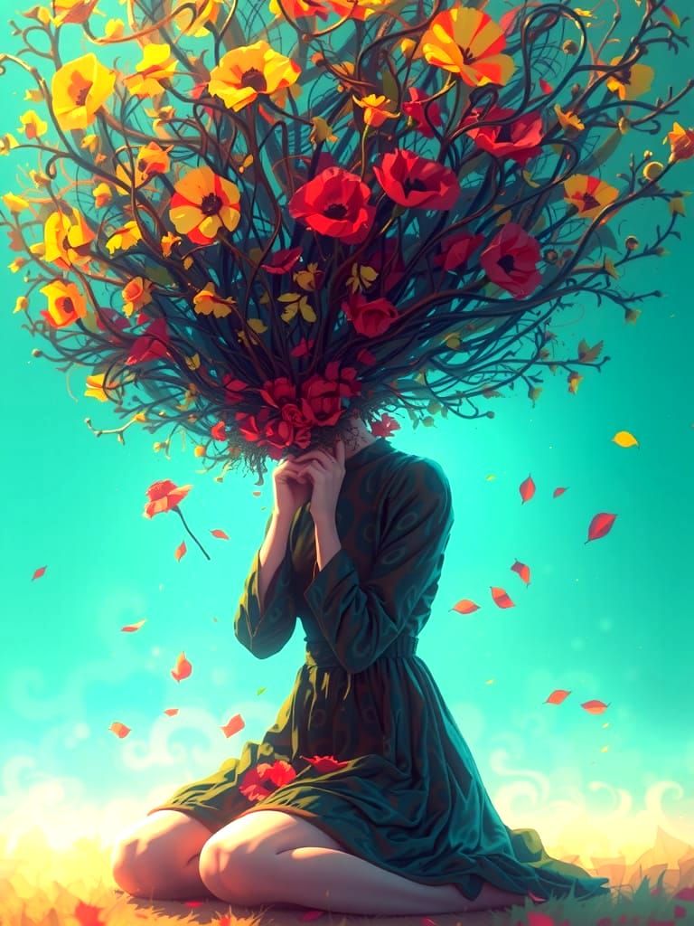 Poppy Petal Woman: A Mixed Media Collage Portrait