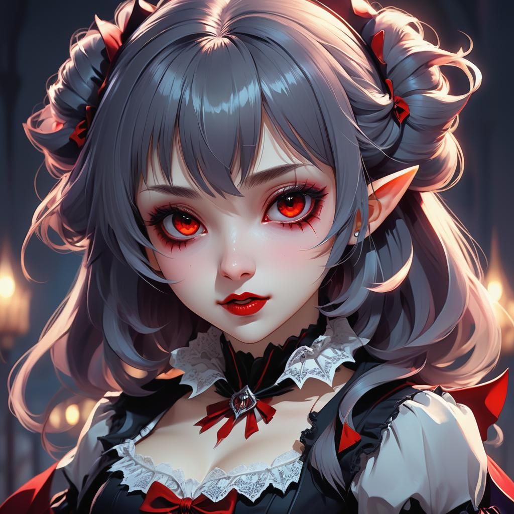 Cute Kawaii Vampire Girl in Anime Style