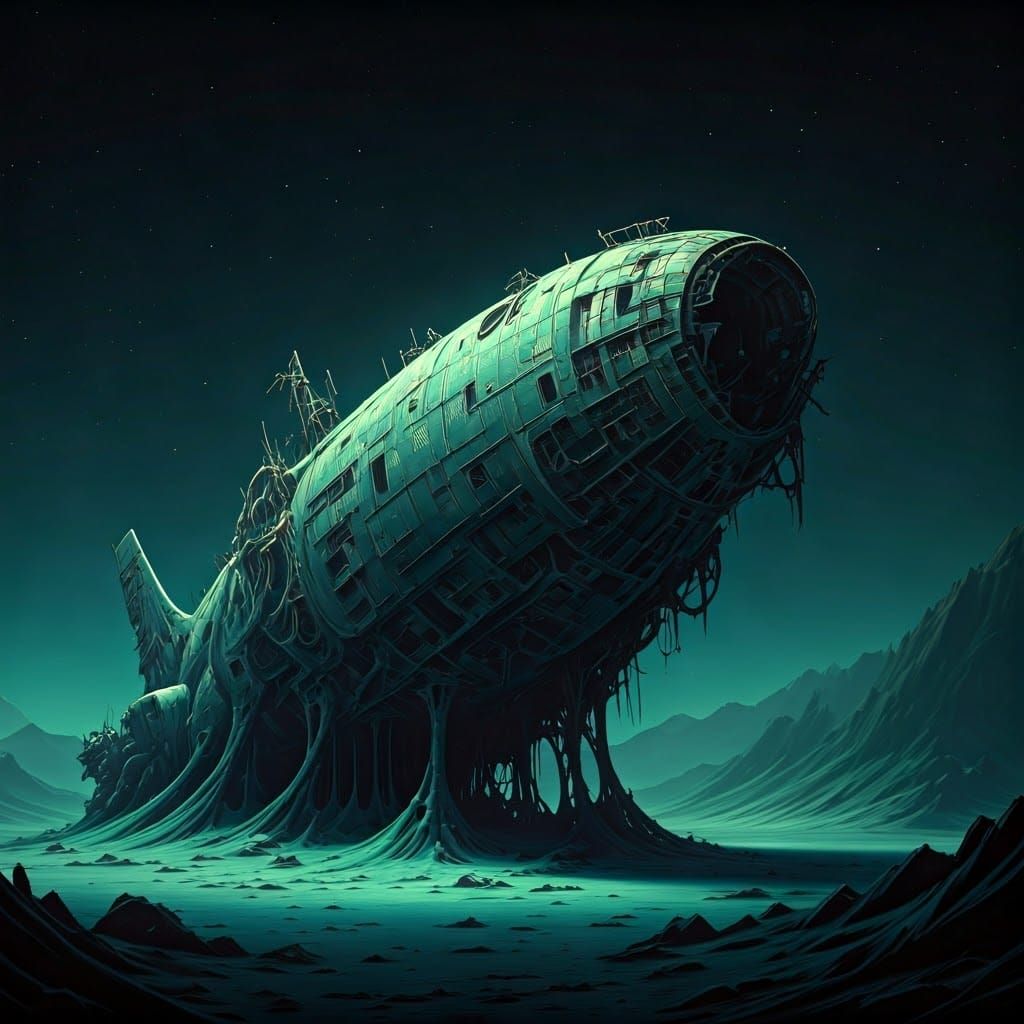 Gothic Spaceship Wreck on a Desolate Alien World
