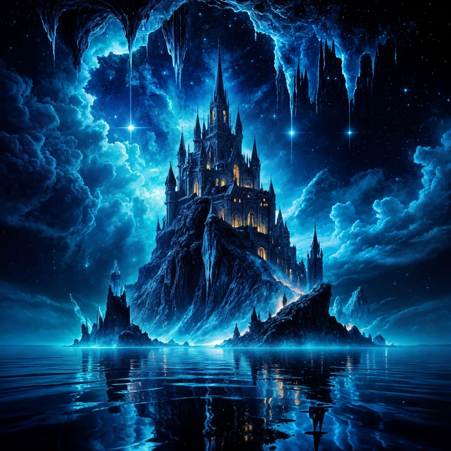 Majestic Blue Fantasy Ocean and Sky Landscape