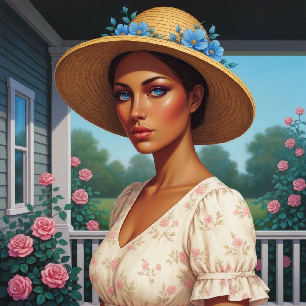 Woman in Floral Dress: Surreal Airbrush Art Portrait