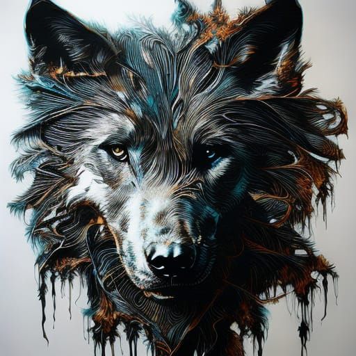 Ravenous Dire Wolf Portrait in Inkblot Style