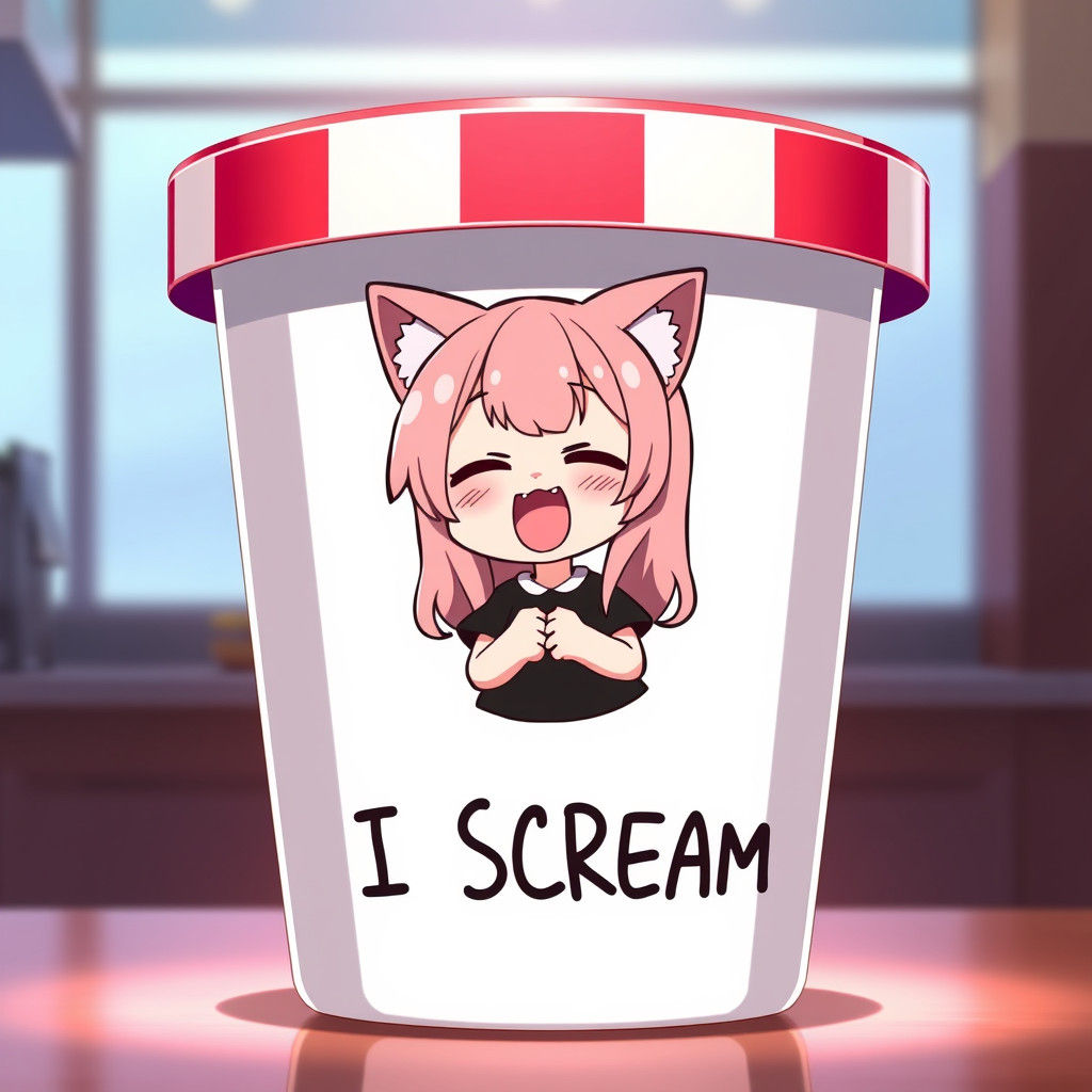 Anime Catgirl Ice Cream Tub in Dynamic Lighting