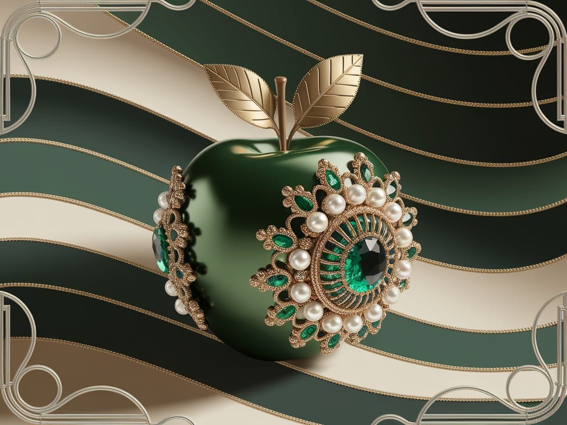 Lavish Emerald Apple in Art Nouveau Style