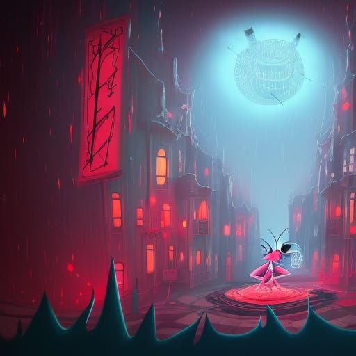 Alastor the Radio Demon in Hellish Cartoon Style