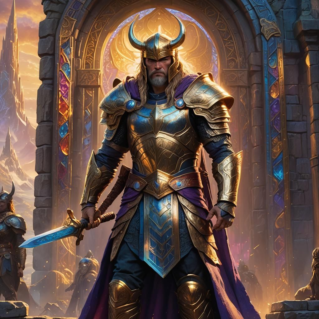 Majestic Asgardian Warrior on Bifrost Bridge