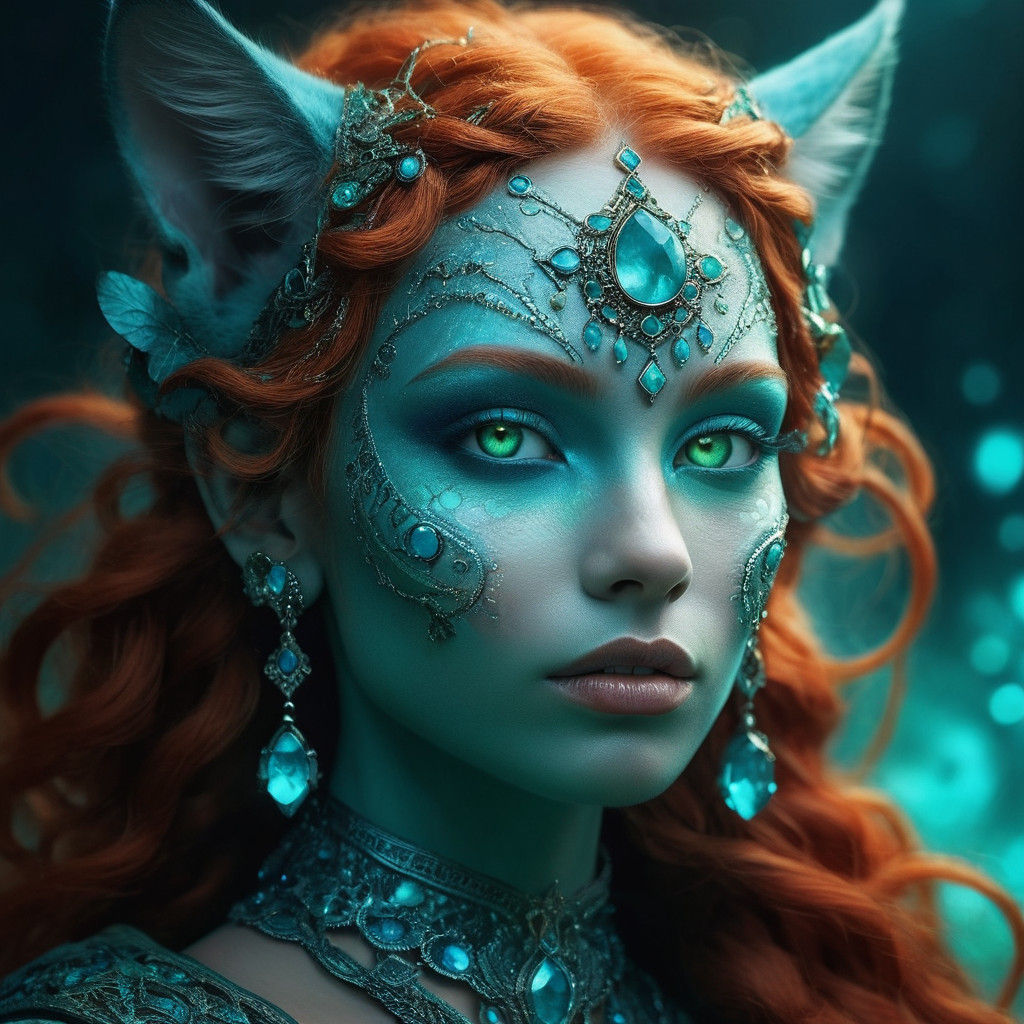 Ethereal Fantasy Maiden with Whimsical Facial Markings