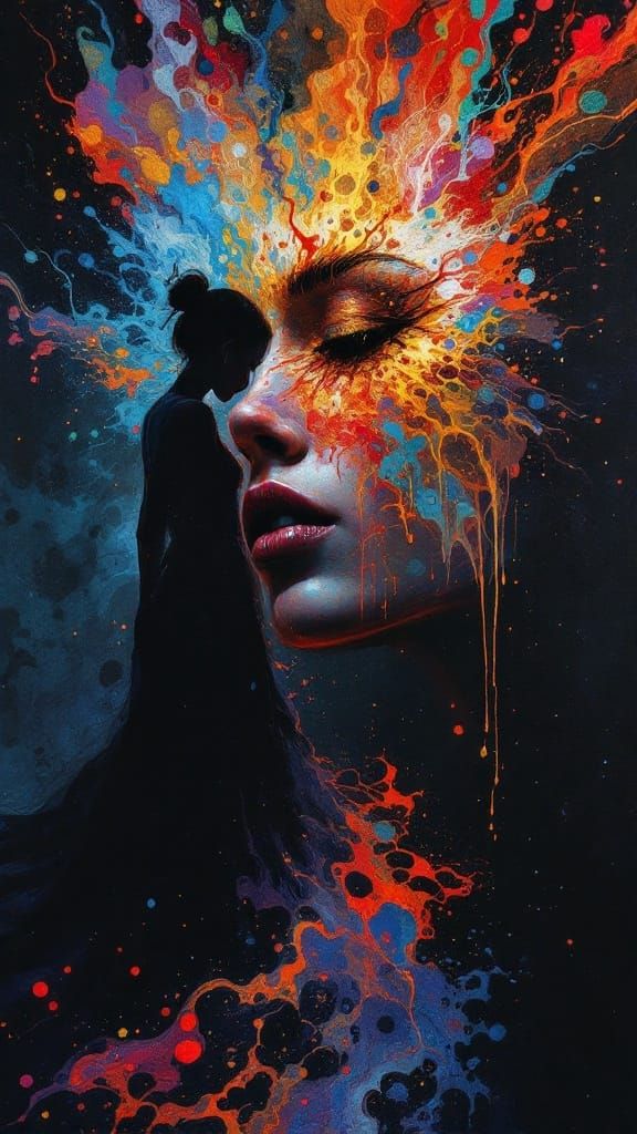 Exploding Colors: A Dancing Woman in Fractal Grisaille