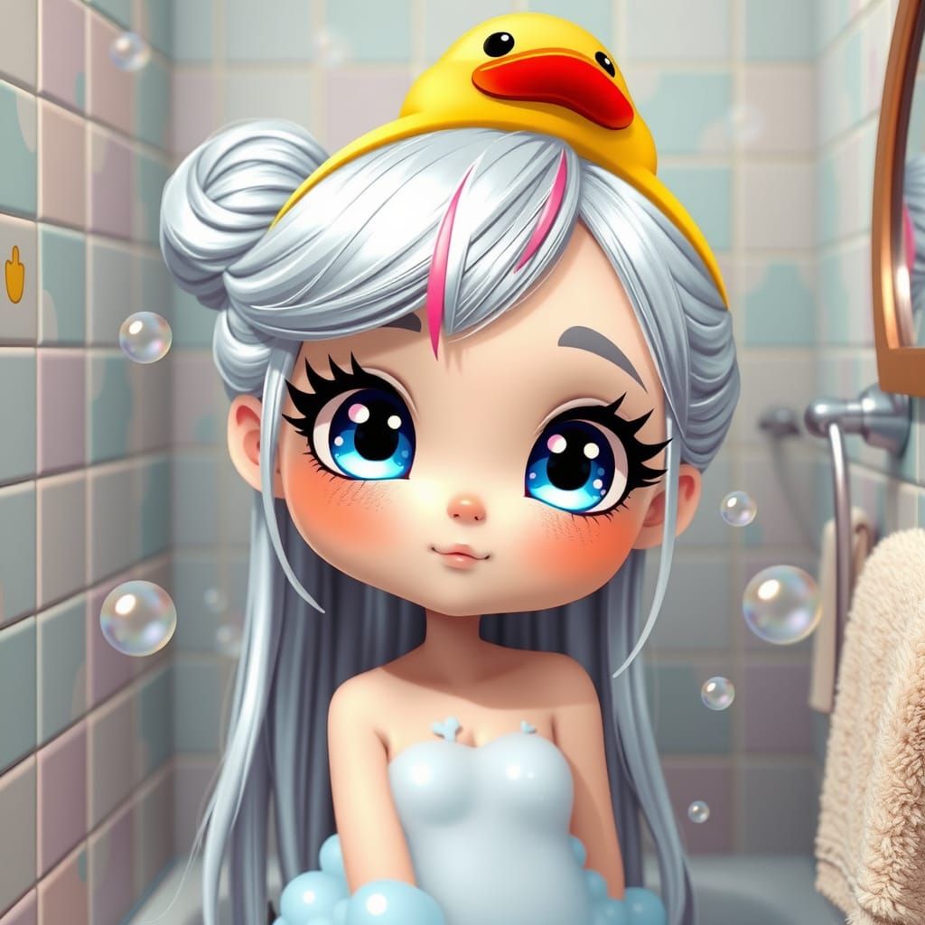 Cartoon Shower Character in Takashi Murakami Style