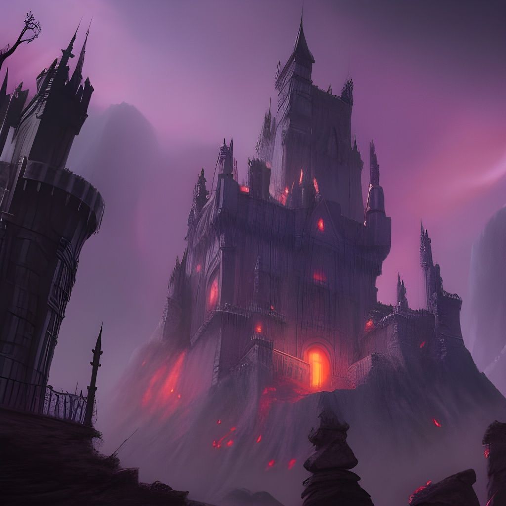 Demonic Eldritch Castle: Detailed Fantasy Concept Art