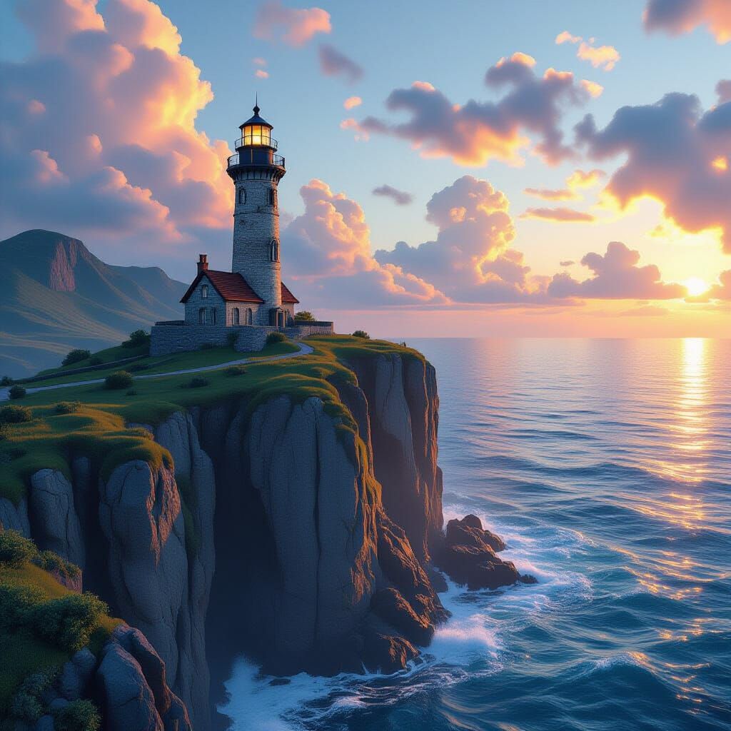 Island Lighthouse: Detailed Fantasy Concept Art