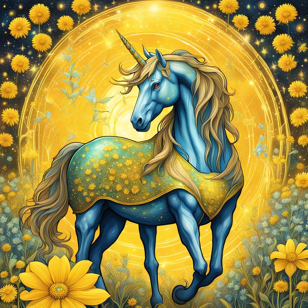 Glowing Unicorn in Art Nouveau Style