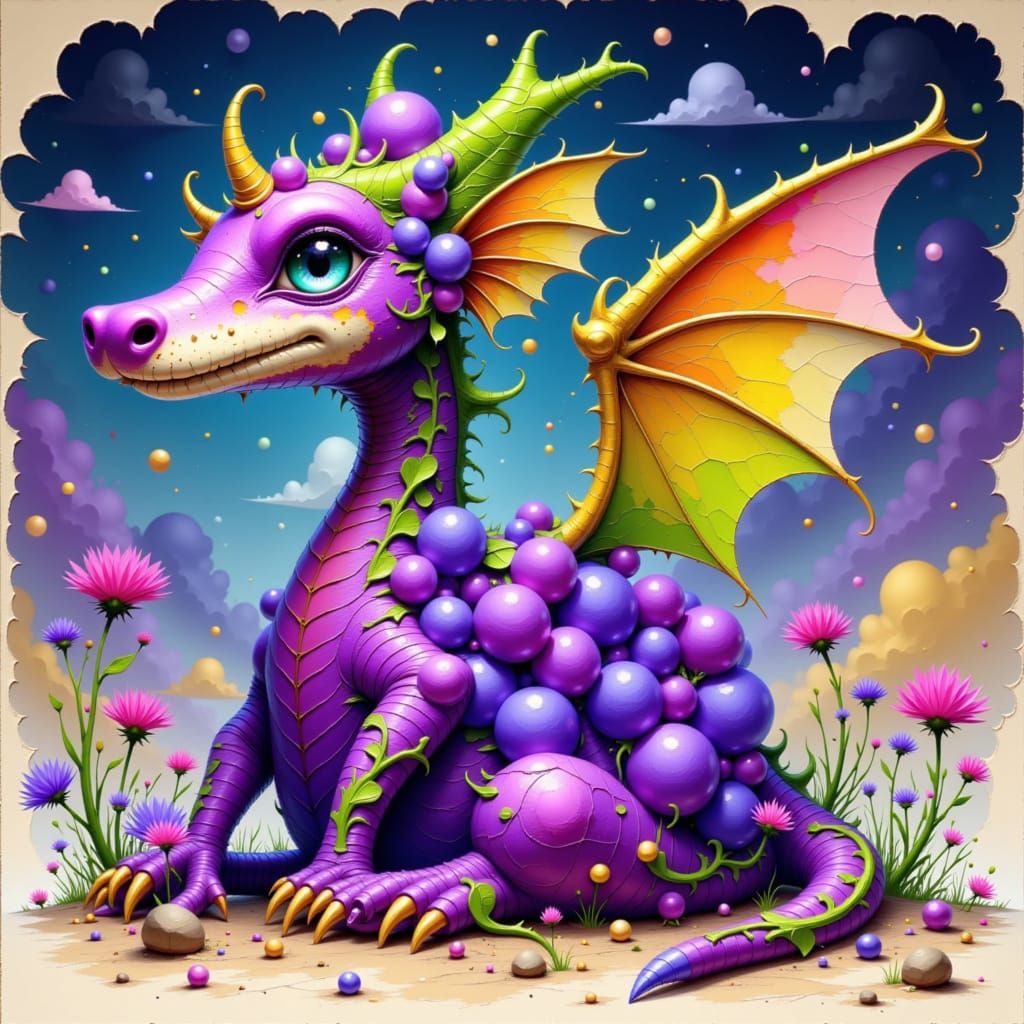 Grape-Dragon Hybrid in Whimsical Style