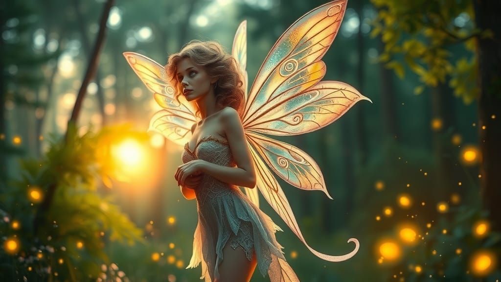 Mystical Fairy in Ethereal Forest at Twilight