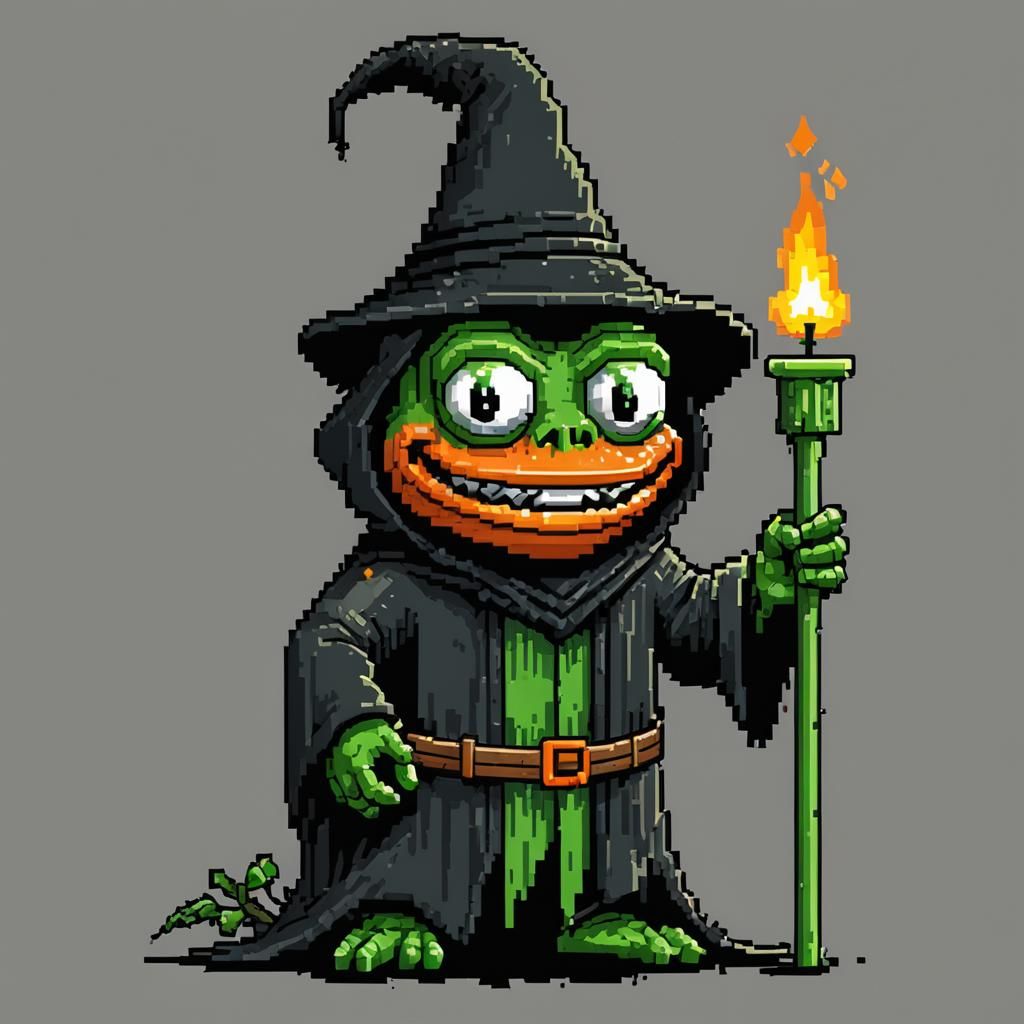 Pixel Art Grim Reaper Pepe in Atari Style