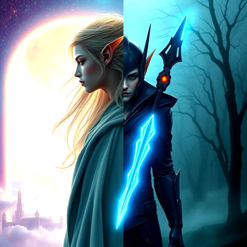 Elf Between Ethereal and Sci-Fi Worlds